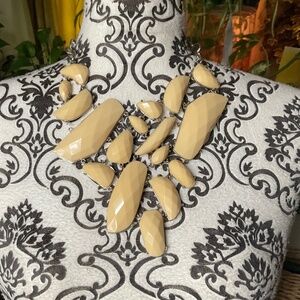 BCBG MAXAZRIA Shiny Gunmetal With Cream colored Resin Faceted Stones Necklace